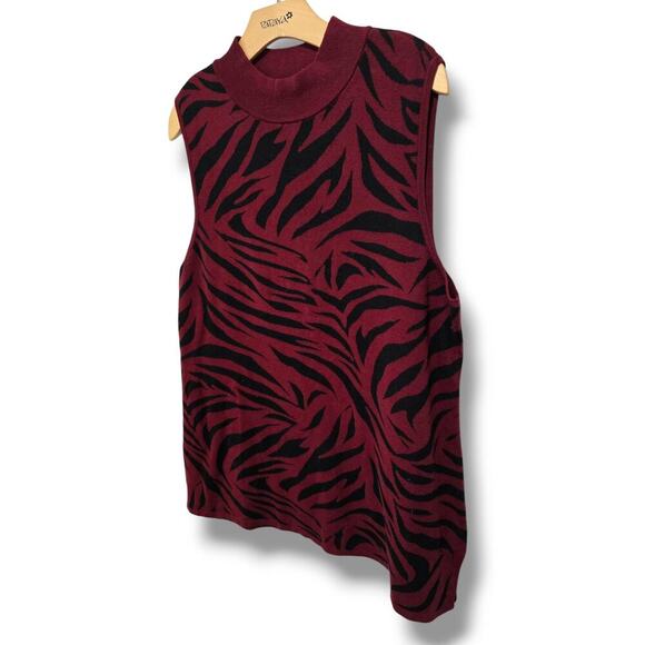 JM Collection women's wine red animal print sleeveless high neck Sweater - Picture 4 of 7